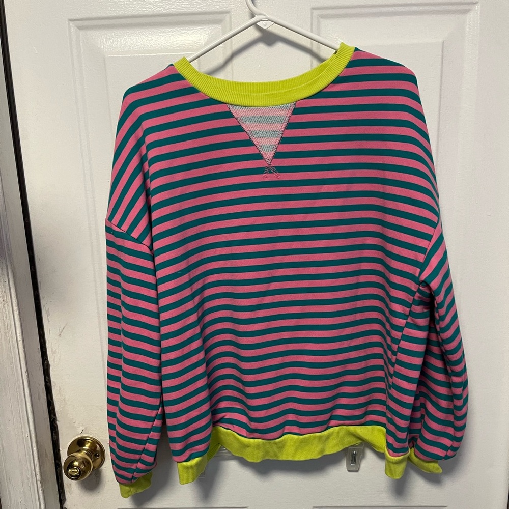 FP inspired Striped Pink and Green Sweatshirt size medium oversized